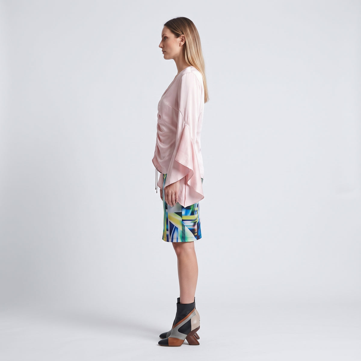 Ruched Silk Bell-Sleeve Blouse