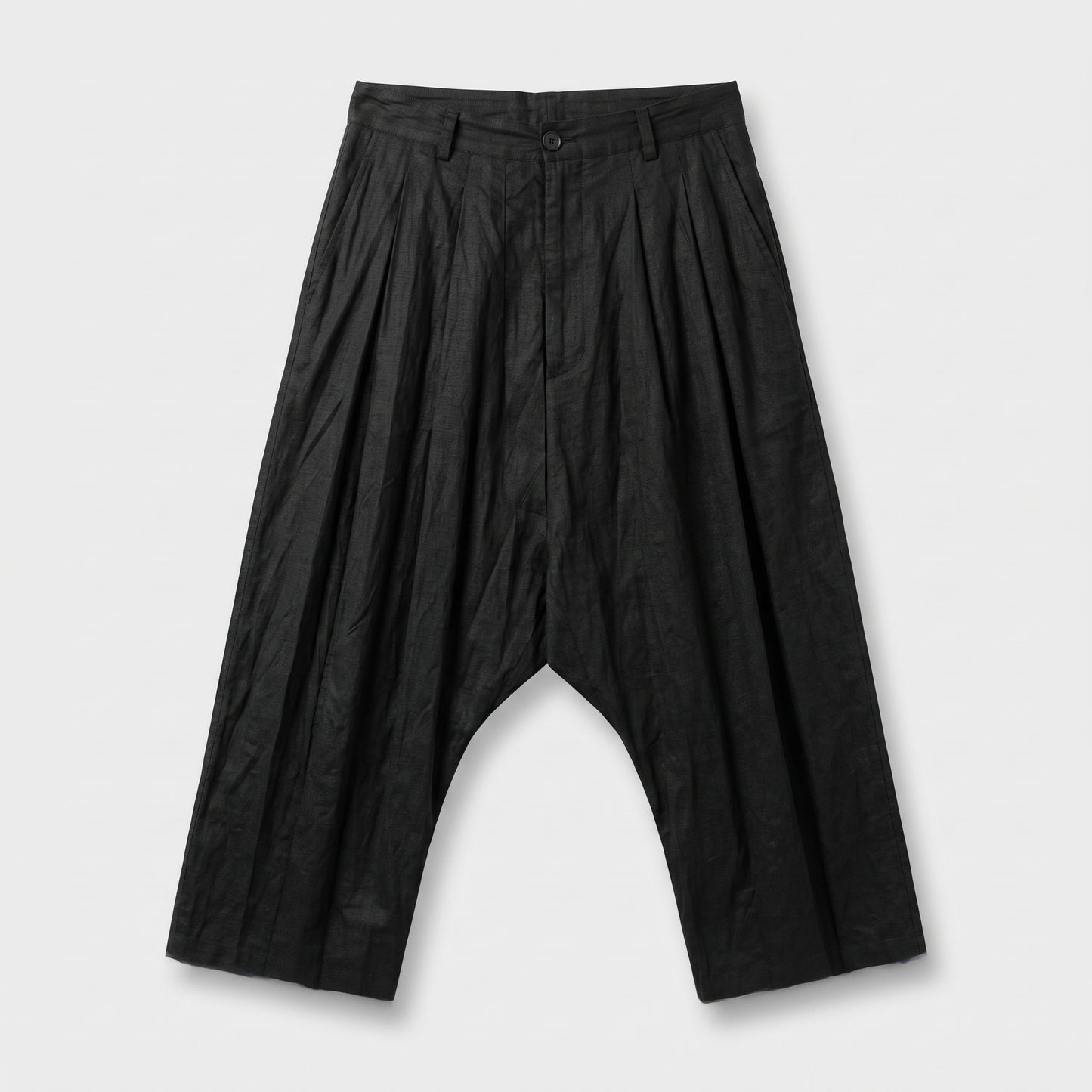 Pleated Cropped Drop-Crotch Trousers