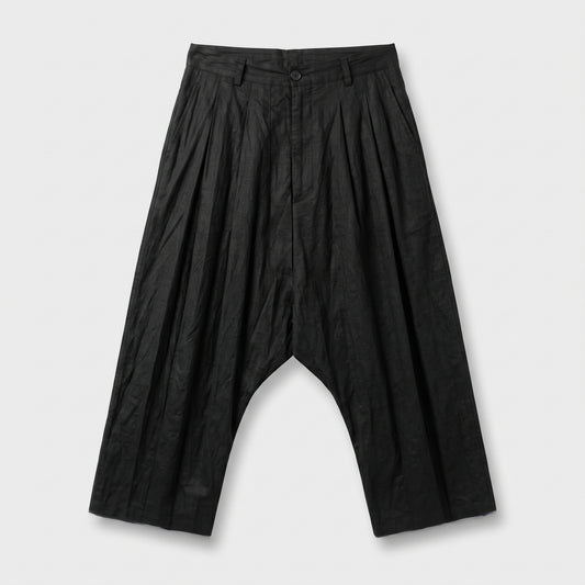 Pleated Cropped Drop-Crotch Trousers