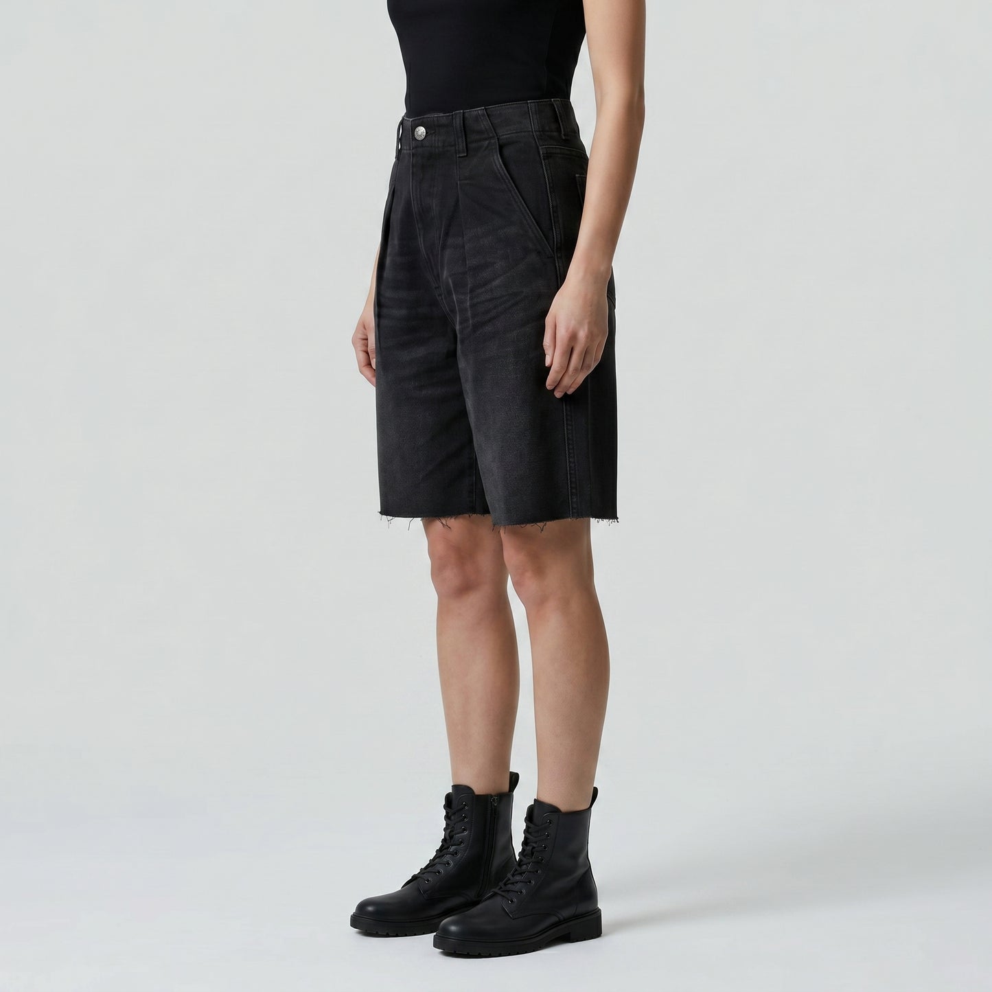 Tailored High-Rise Denim Shorts