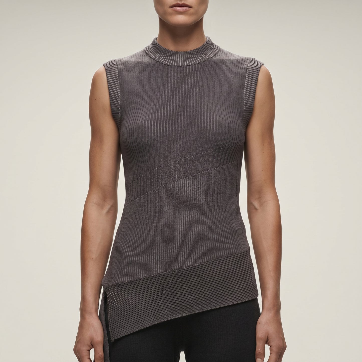 Asymmetric Ribbed Knit Sleeveless Top