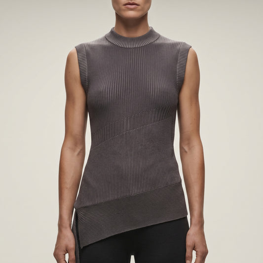 Asymmetric Ribbed Knit Sleeveless Top