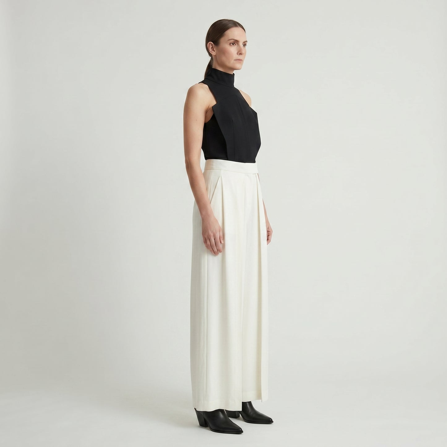 Pleated Wide Leg Tailored Trousers