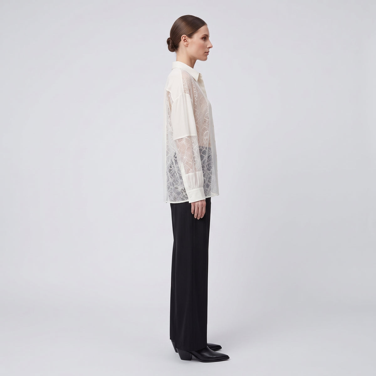 Elegant Lace Panel Button-Down Shirt