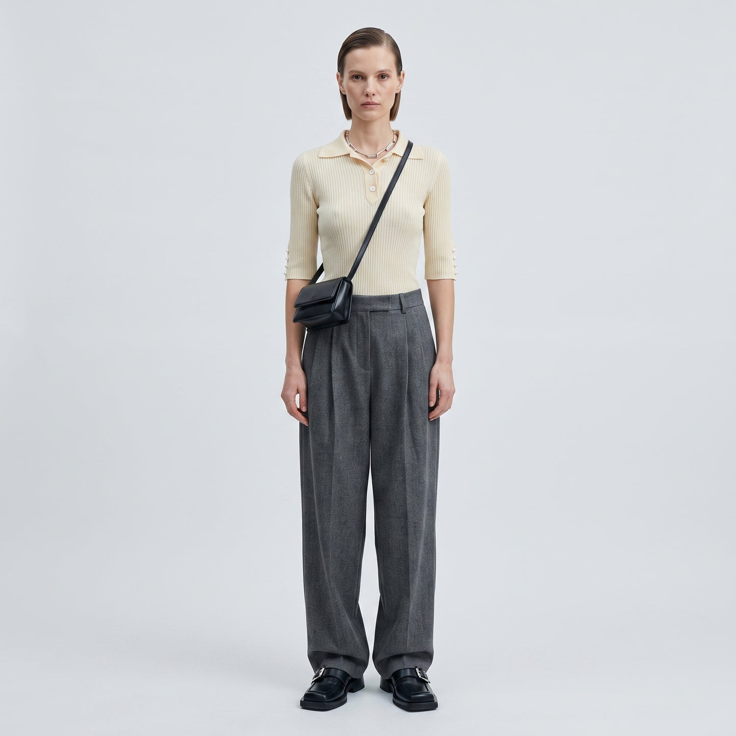 Ribbed Knit Polo Top