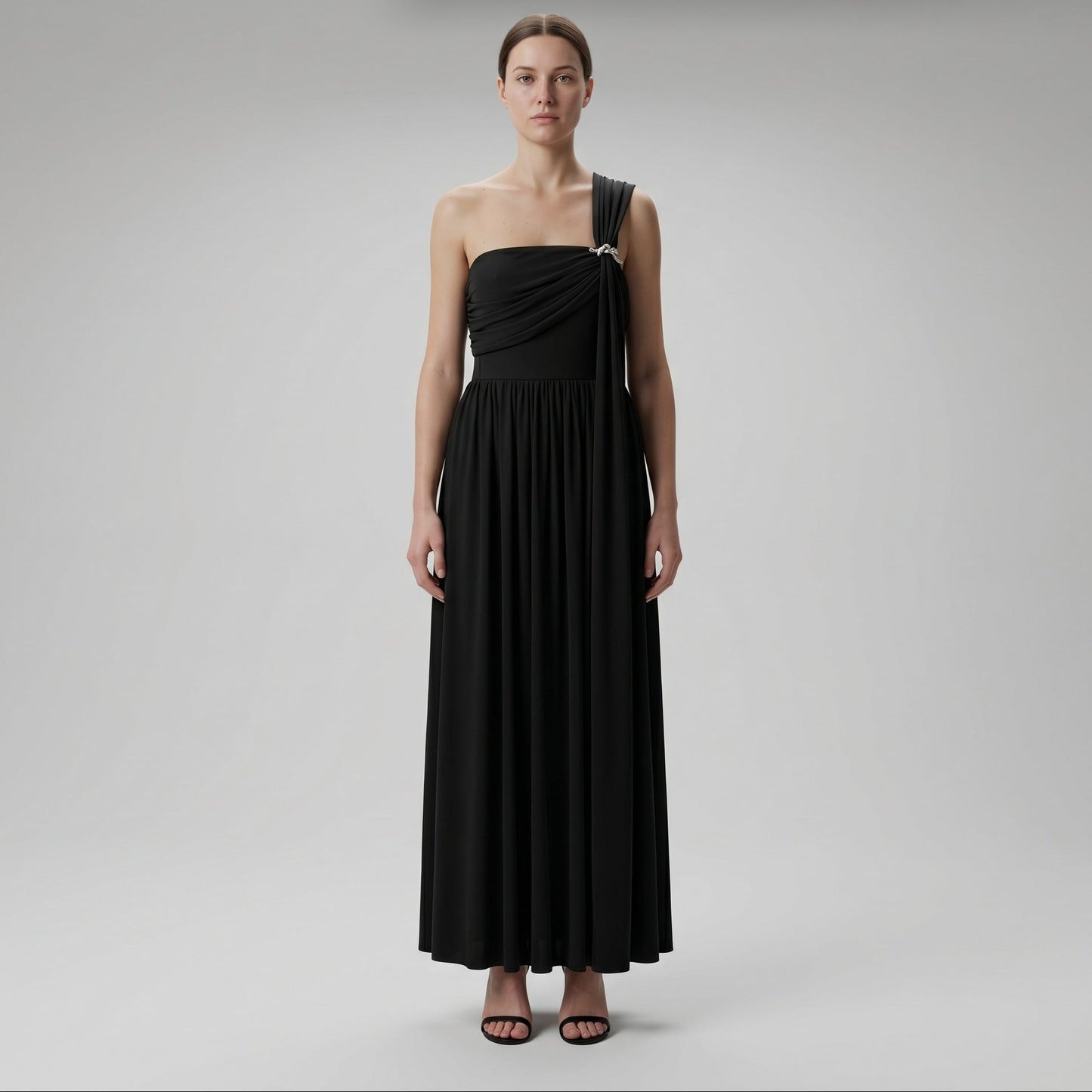 One-Shoulder Draped Evening Dress