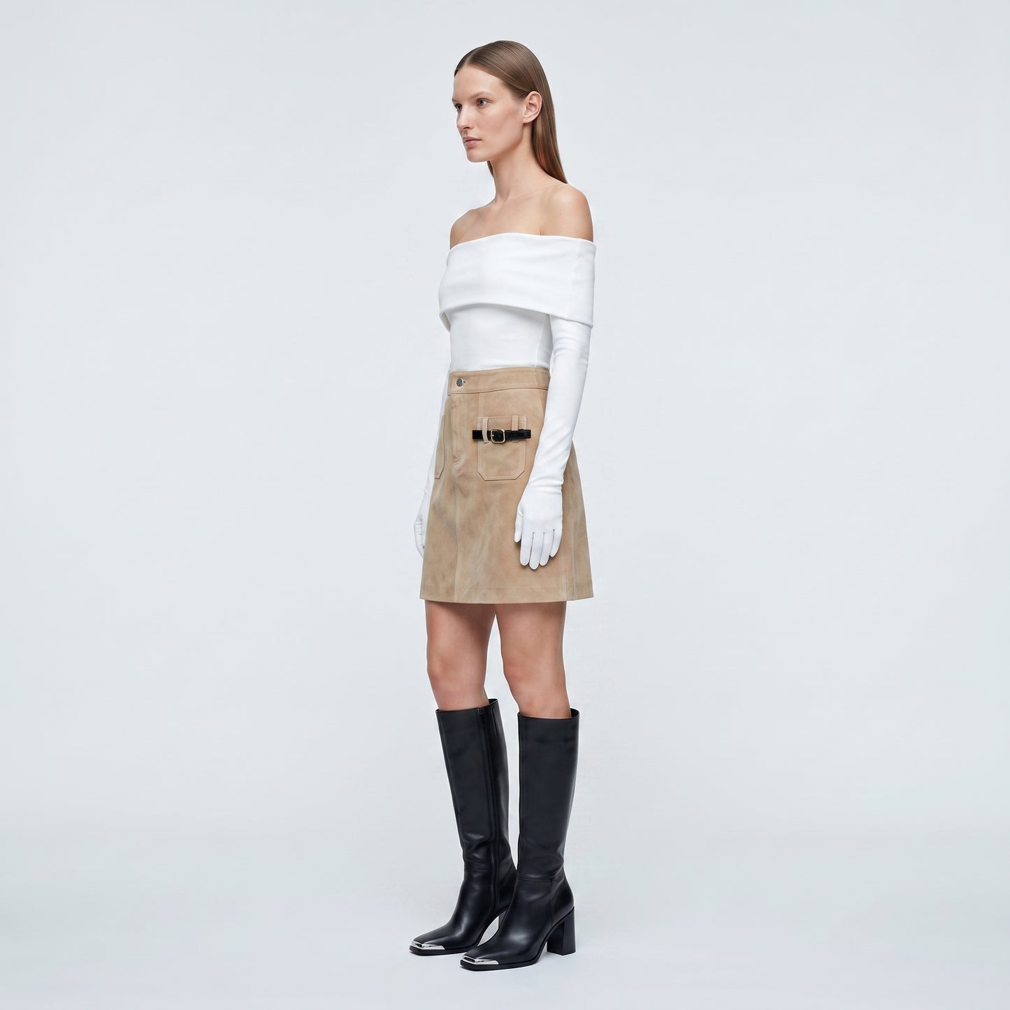 Suede Buckle Detail Mini Skirt
