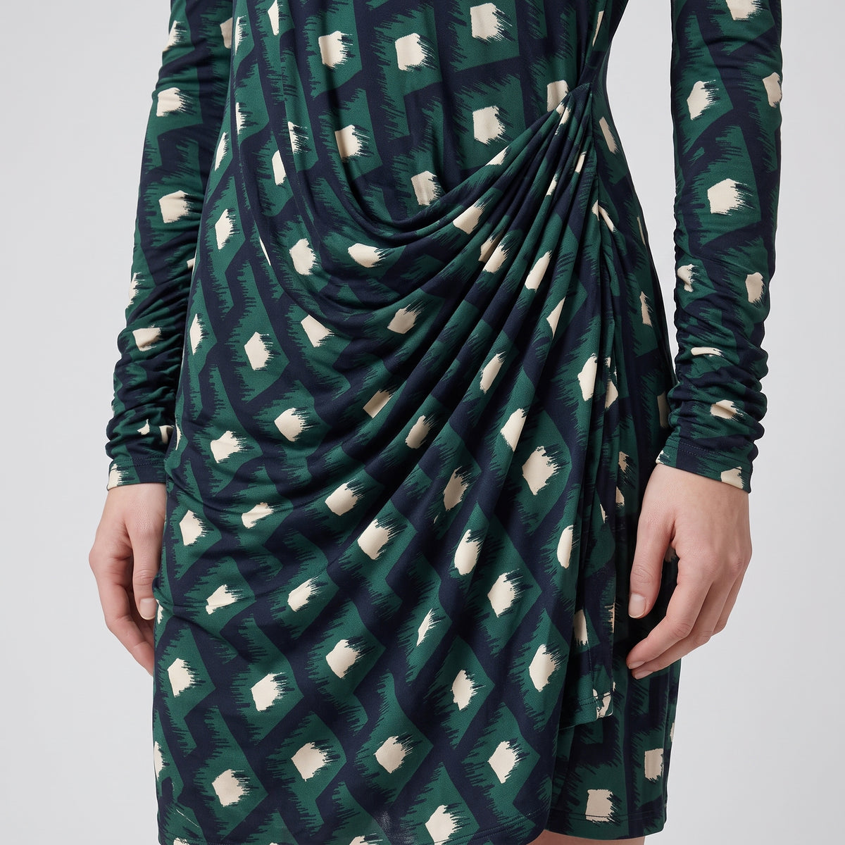 Geometric Print Ruched Mini Dress