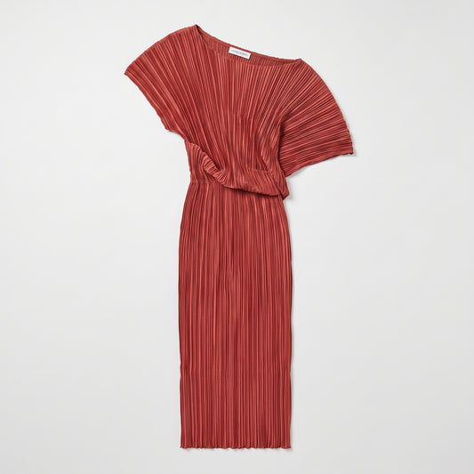 Pleated One-Shoulder Midi Dress