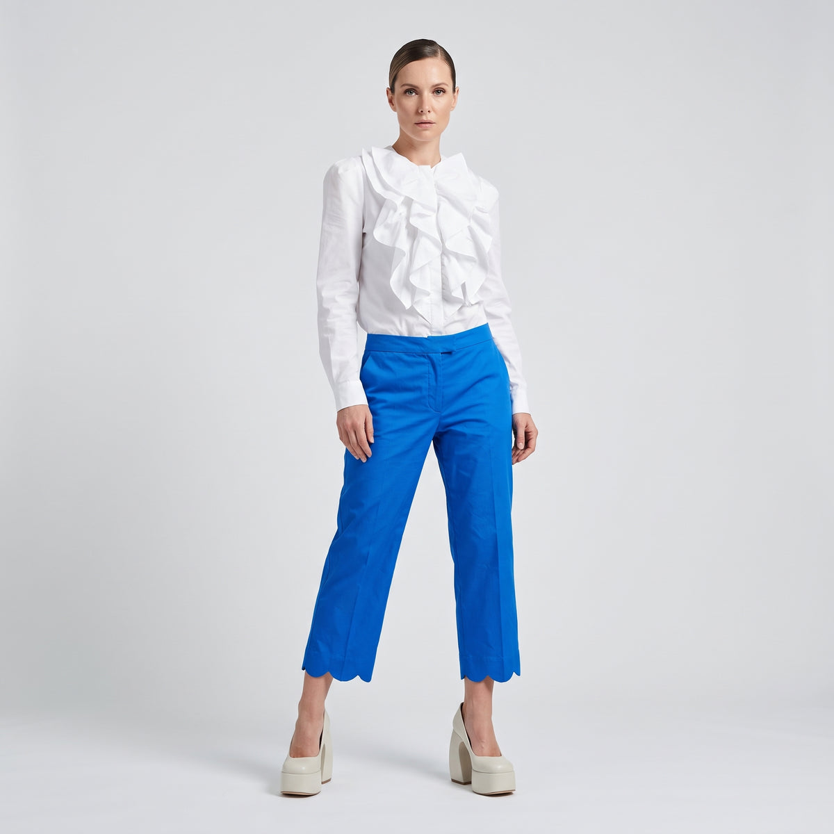 Cobalt Scalloped Hem Trousers