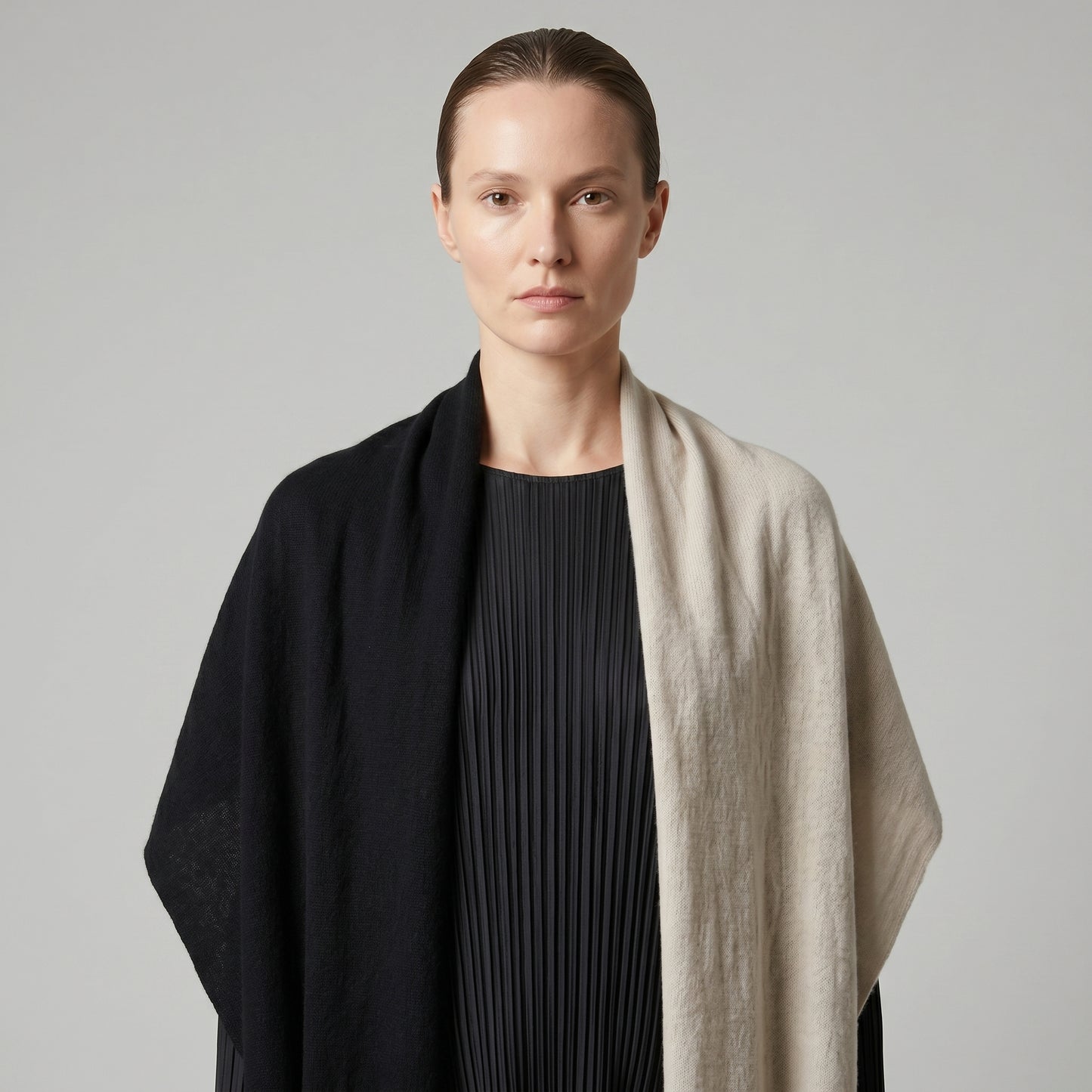 Two-Tone Fringed Knit Scarf