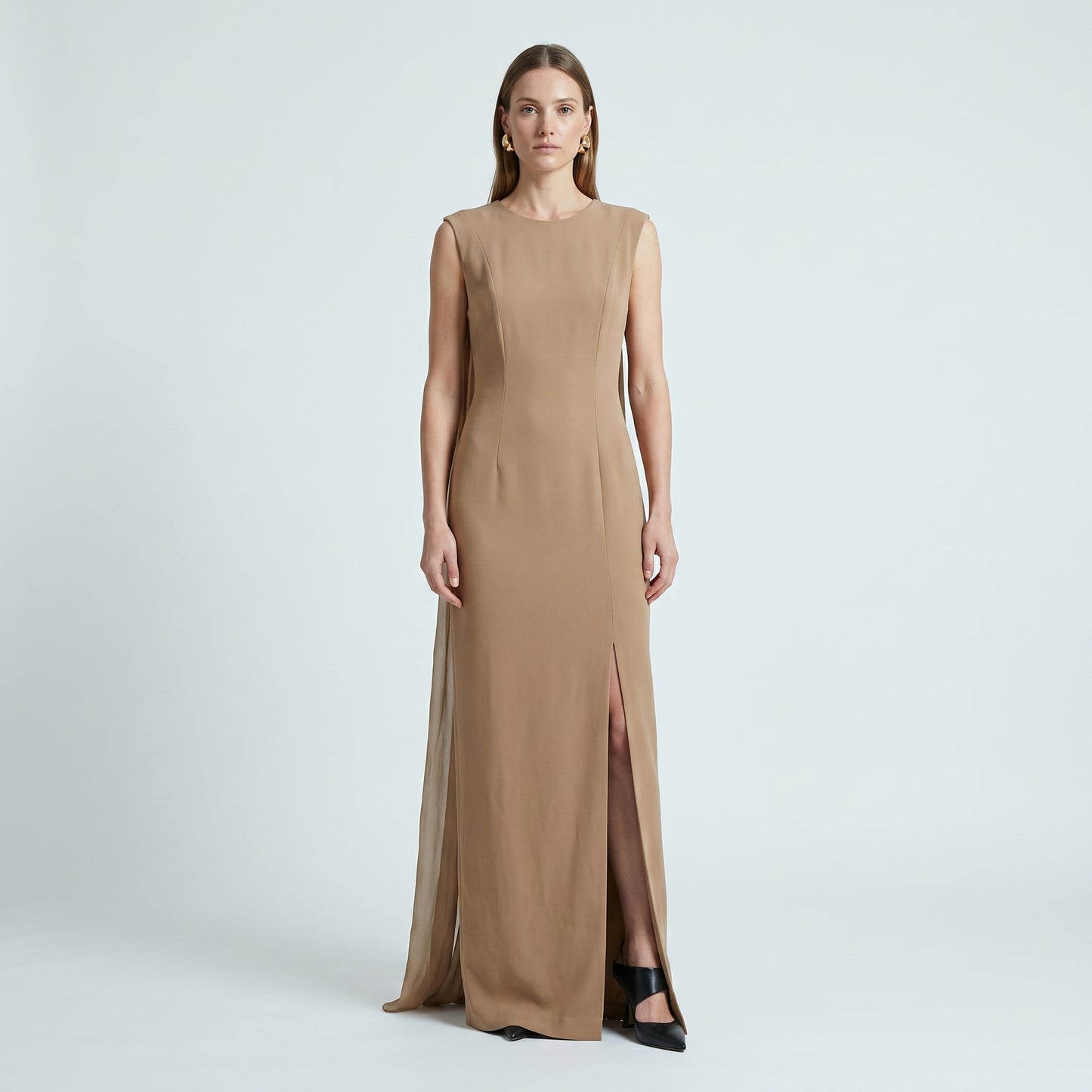 Sleeveless Pleated Crepe Maxi Dress