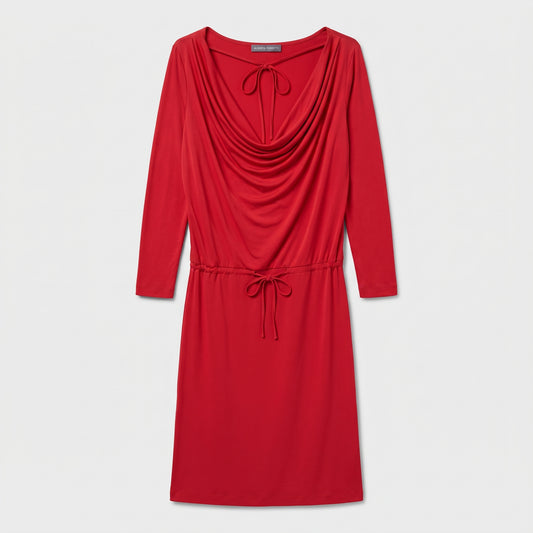 Cowl Neck Red Jersey Dress
