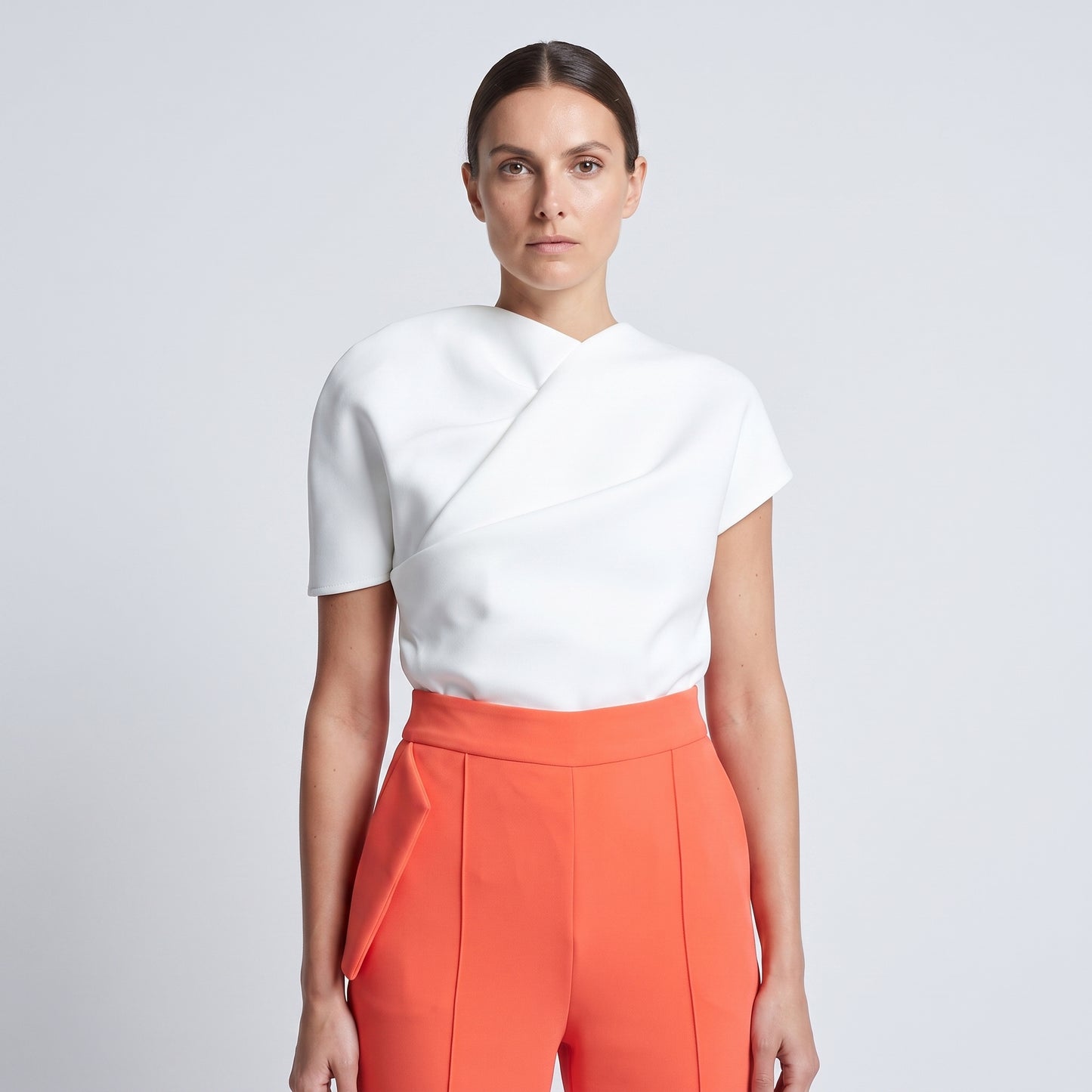 Structured High-Waisted Coral Trousers