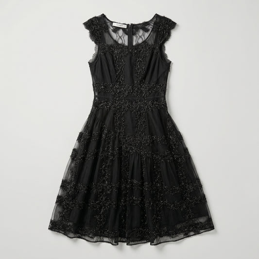 Black Lace Embellished Cocktail Dress
