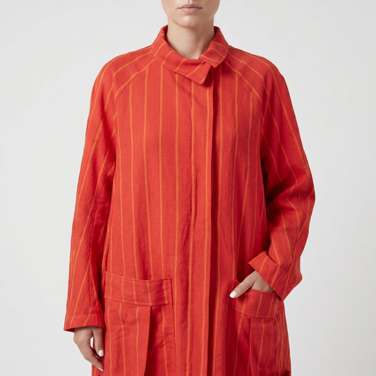 Red Striped Oversized Coat