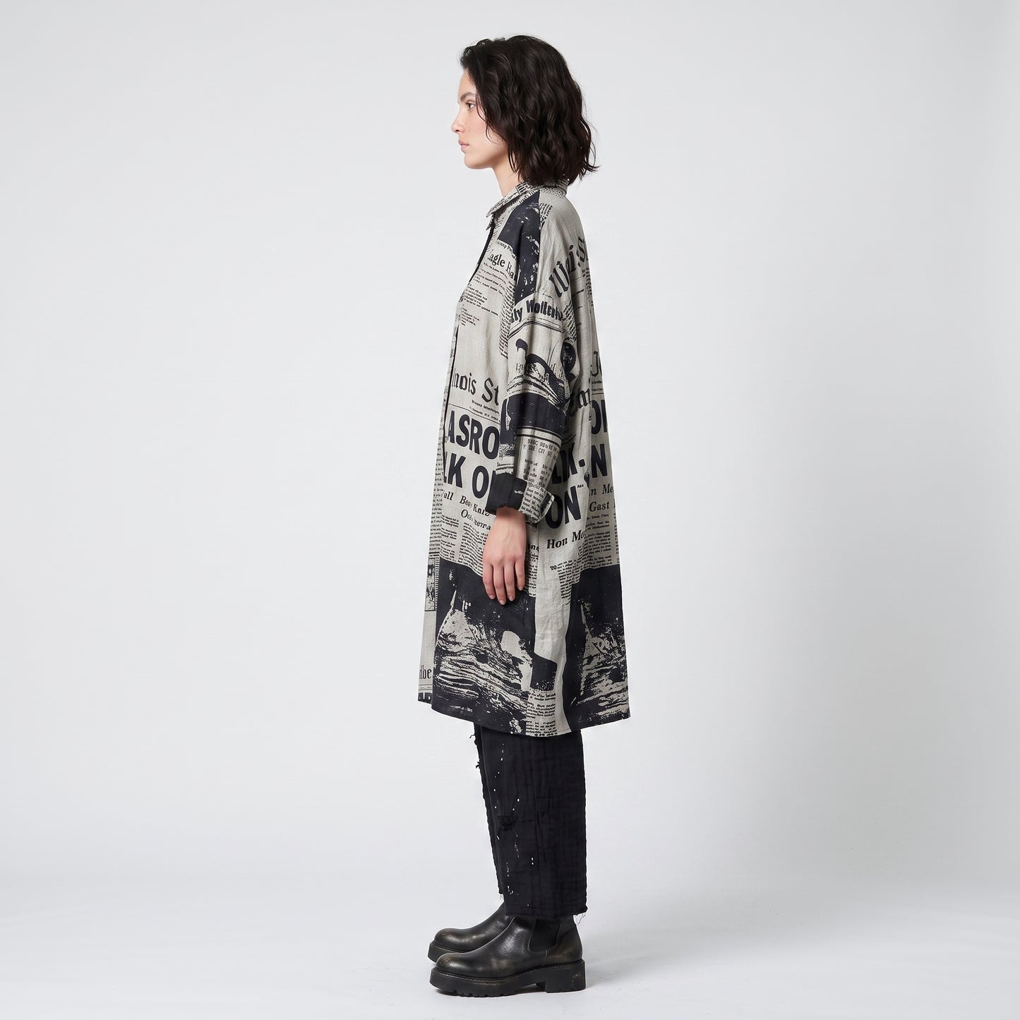 Newspaper Print Oversized Button-Down