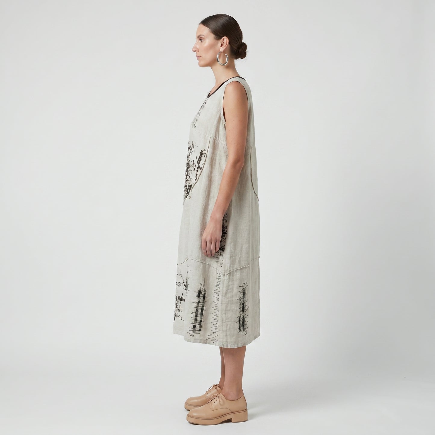 Abstract Print Linen Shift Dress