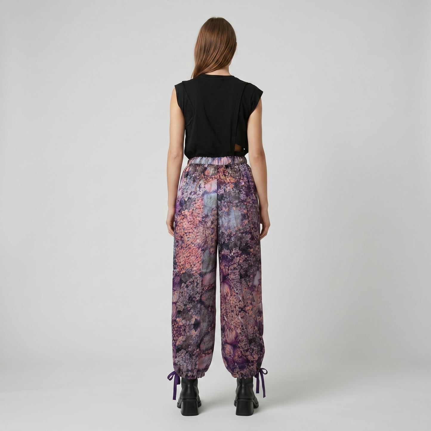 Floral Satin Drawstring Trousers