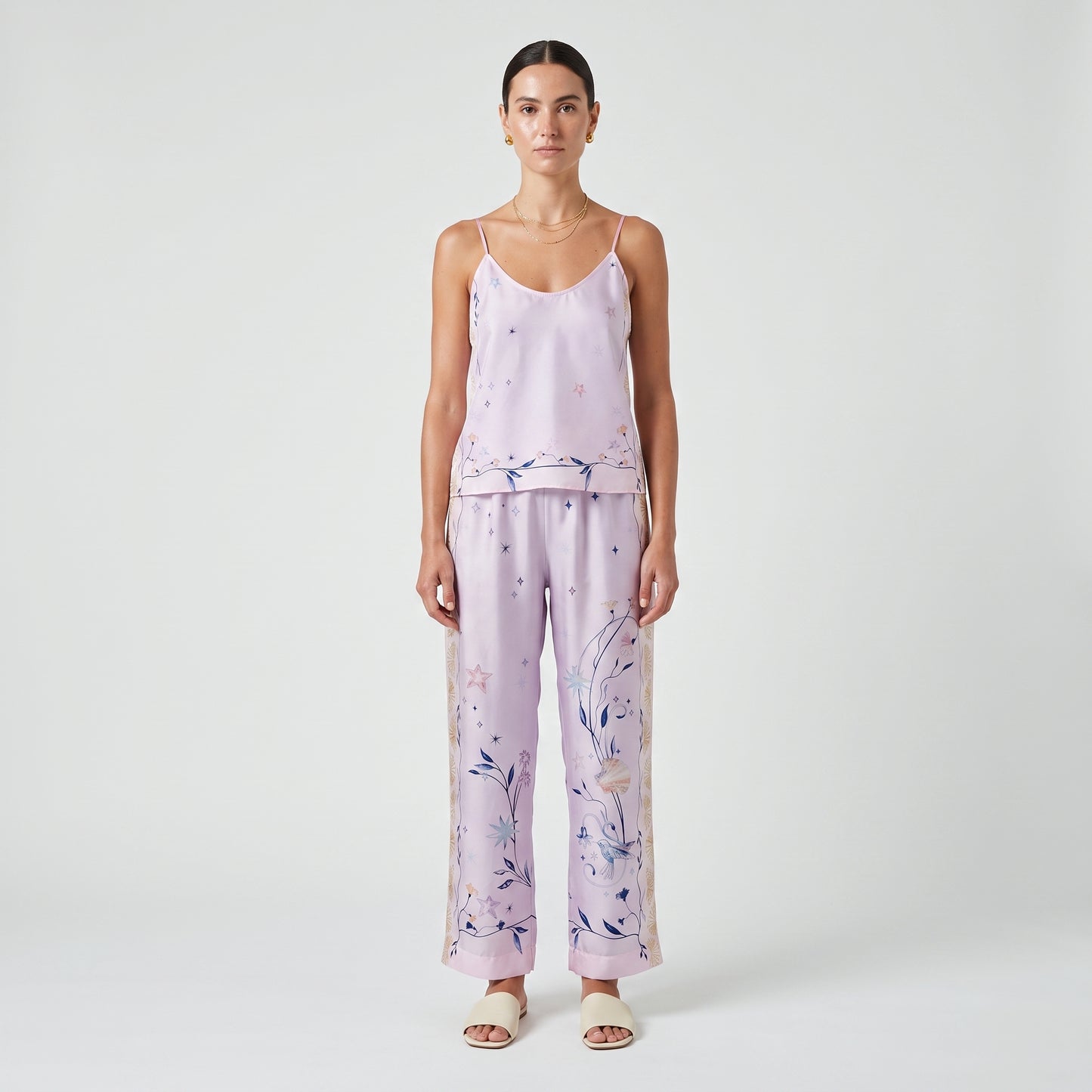 Celestial Print Silk Wide Trousers