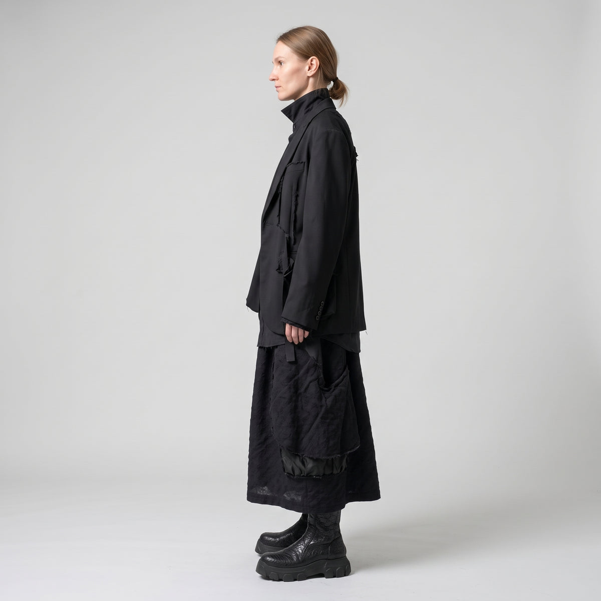 Textured Black Voluminous Skirt