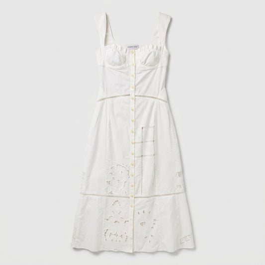 White Embroidered Corset Midi Dress
