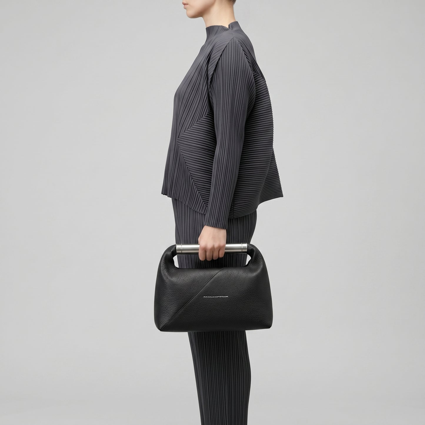 Metal Bar Leather Handbag