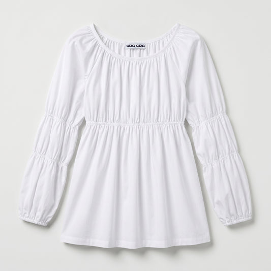 Gathered Long Sleeve White Blouse
