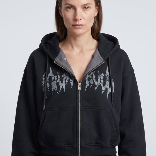 Graphic Zip-Up Cropped Hoodie