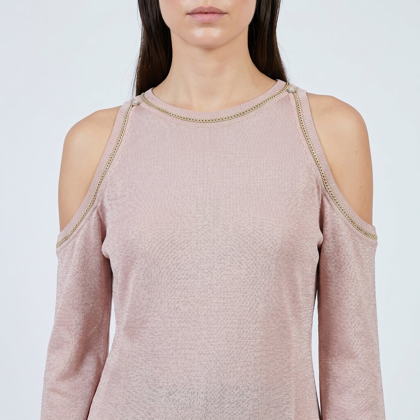 Metallic Cold Shoulder Knit Top