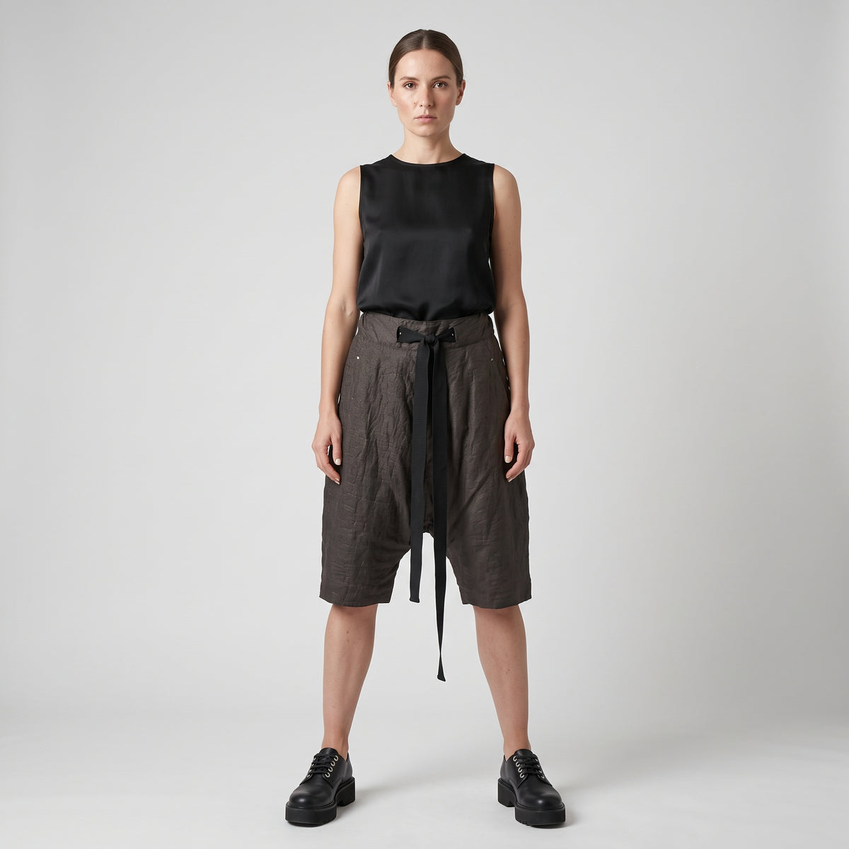 Textured Drawstring Tailored Shorts