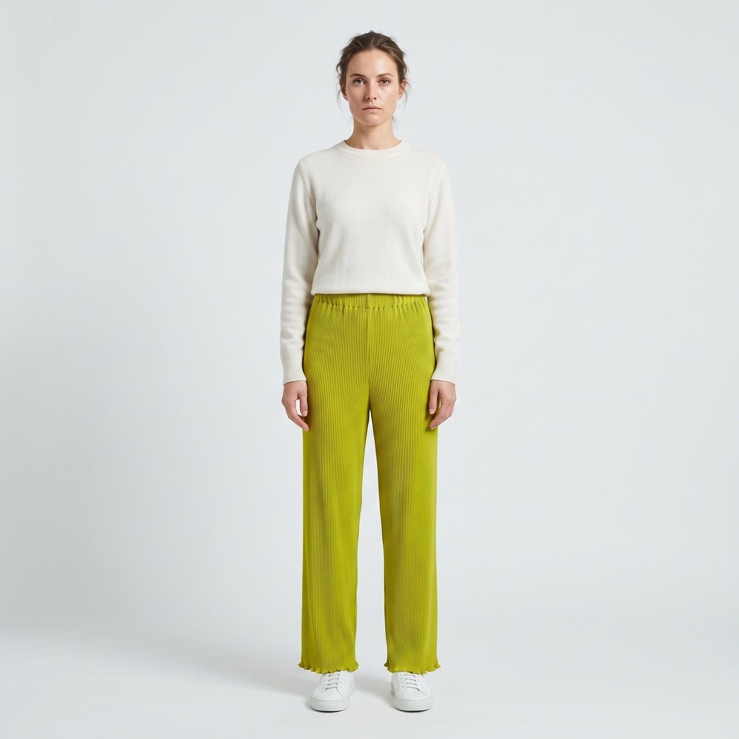 Pleated High-Waisted Lime Trousers
