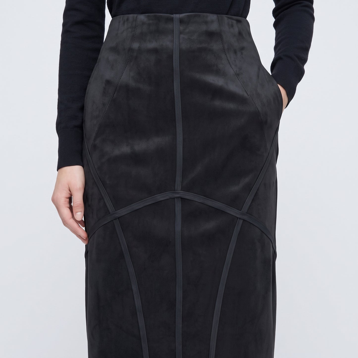 Structured Paneled Midi Skirt