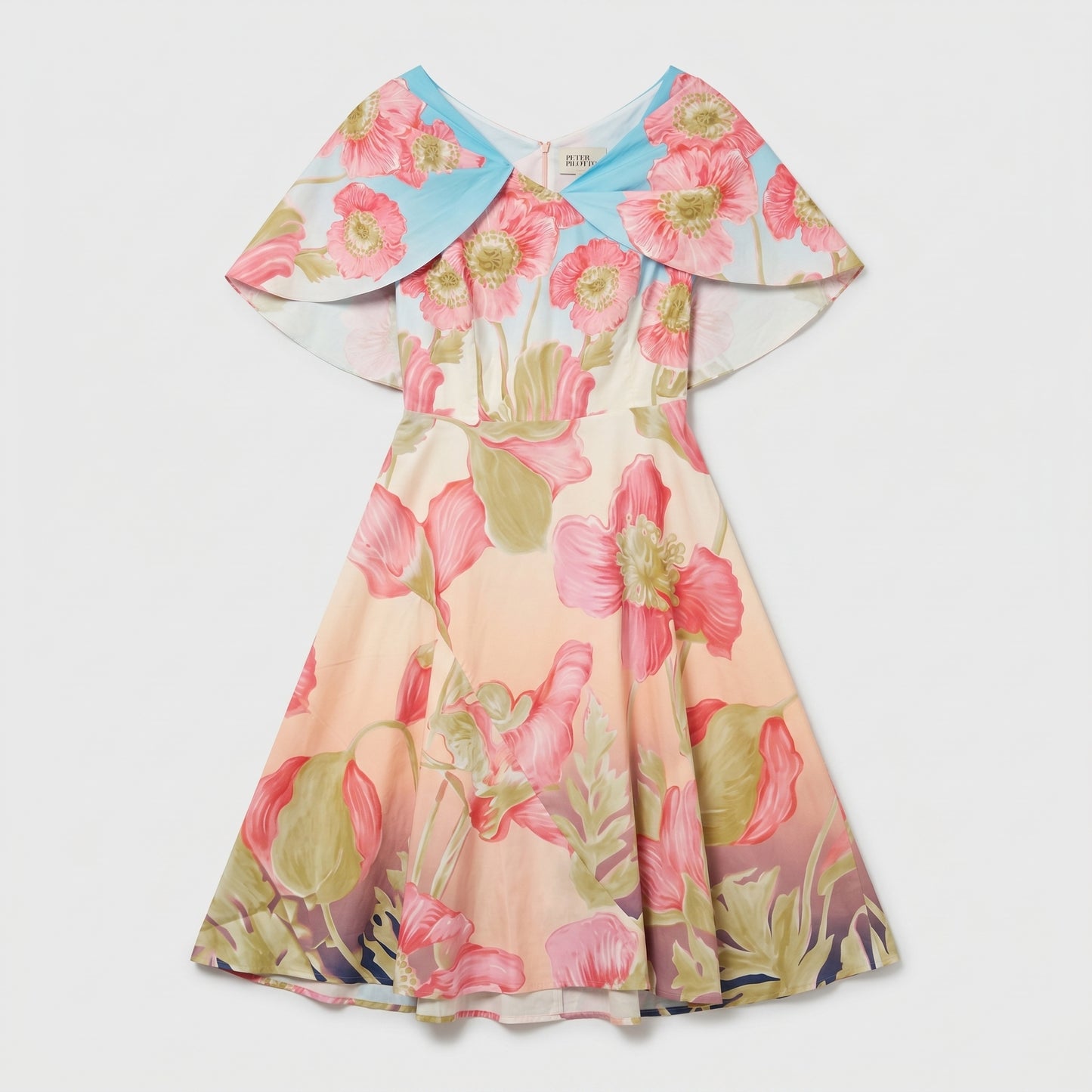 Floral Cape Effect Flare Dress