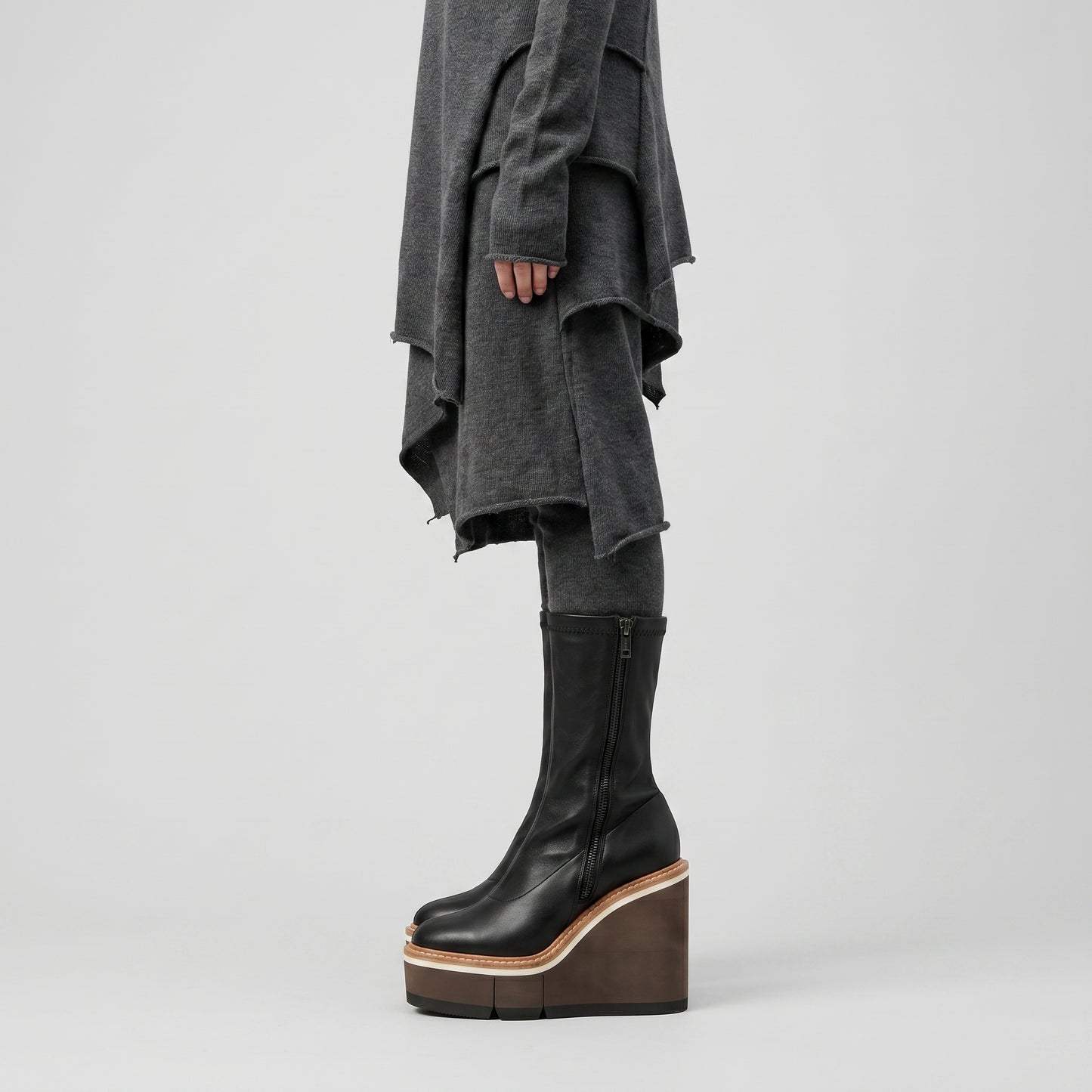 Sculptural Leather Platform Boots