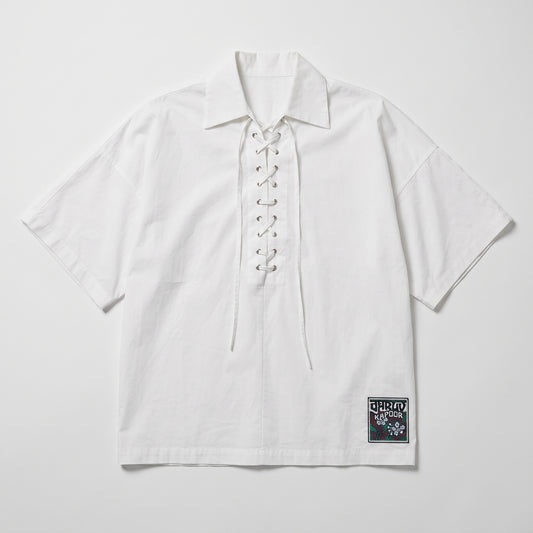 Lace-Up Cotton Poplin Shirt
