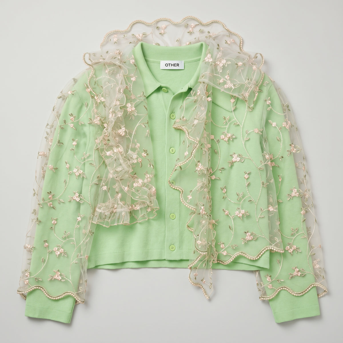 Embroidered Tulle Overlay Cardigan