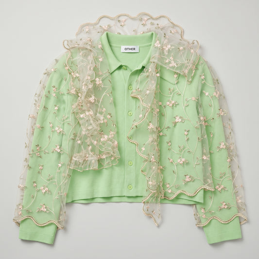 Embroidered Tulle Overlay Cardigan