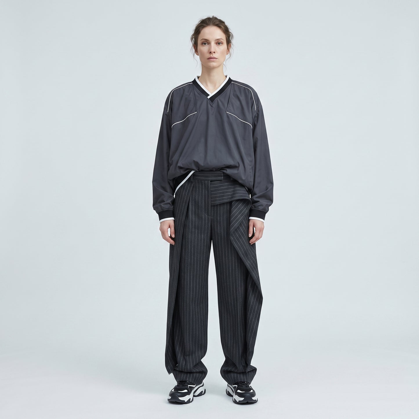 Technical Piping V-Neck Pullover