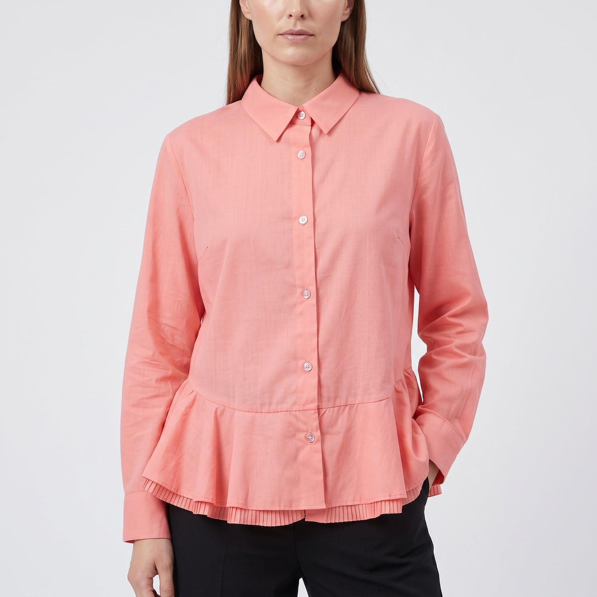 Peplum Hem Cotton Button-Down Shirt