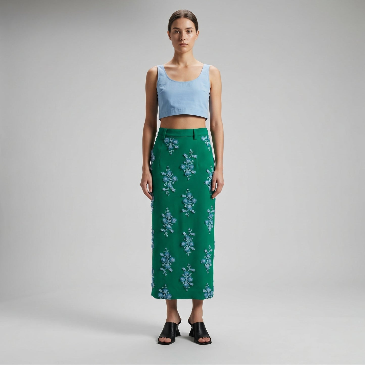 Embellished Floral Midi Skirt