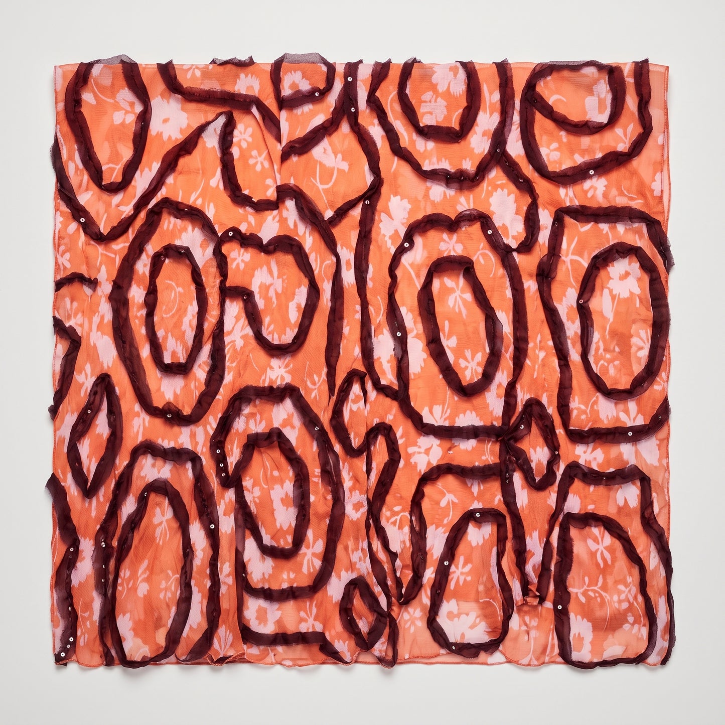 Floral Ruffle Detail Silk Scarf