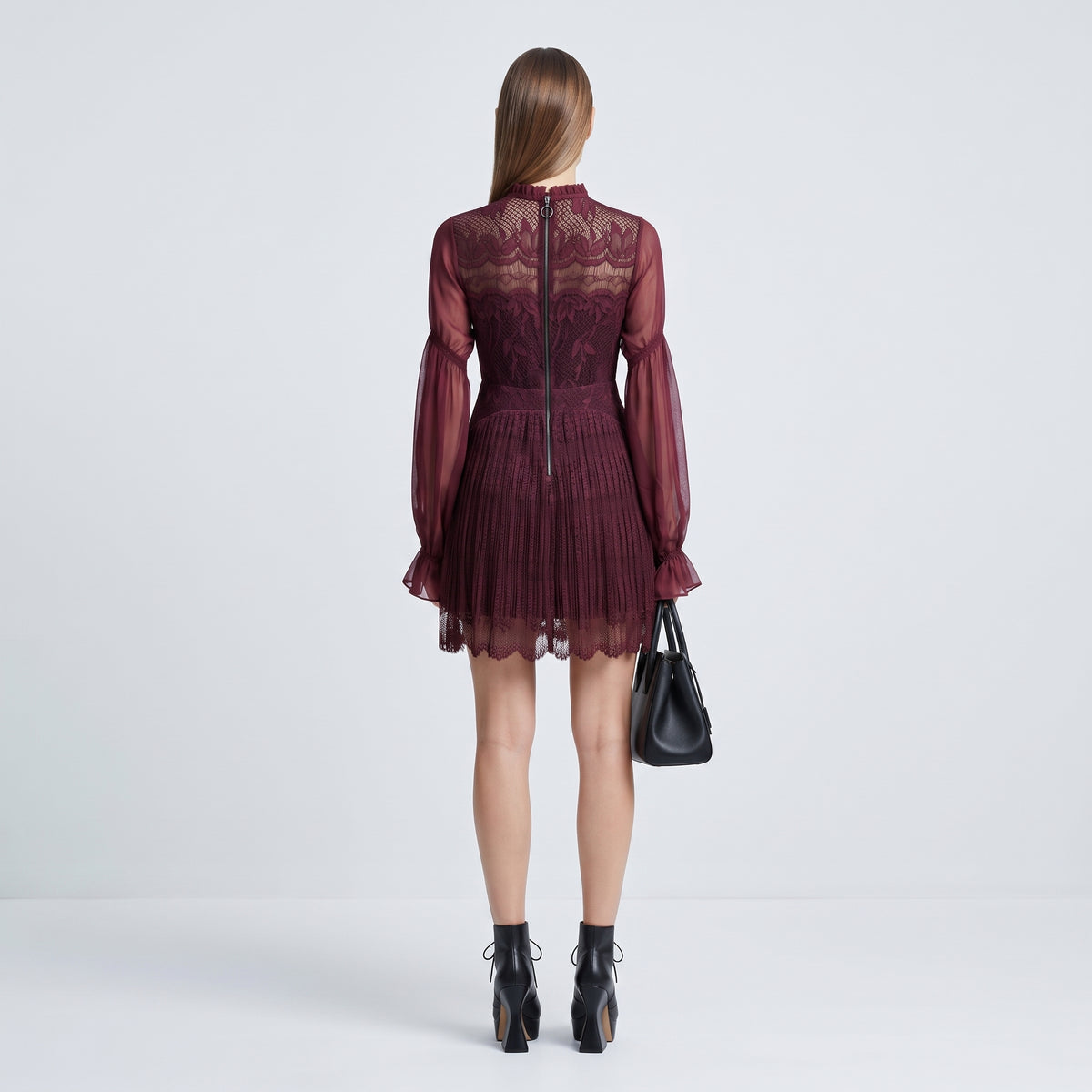 Burgundy Embroidered Lace Mini Dress