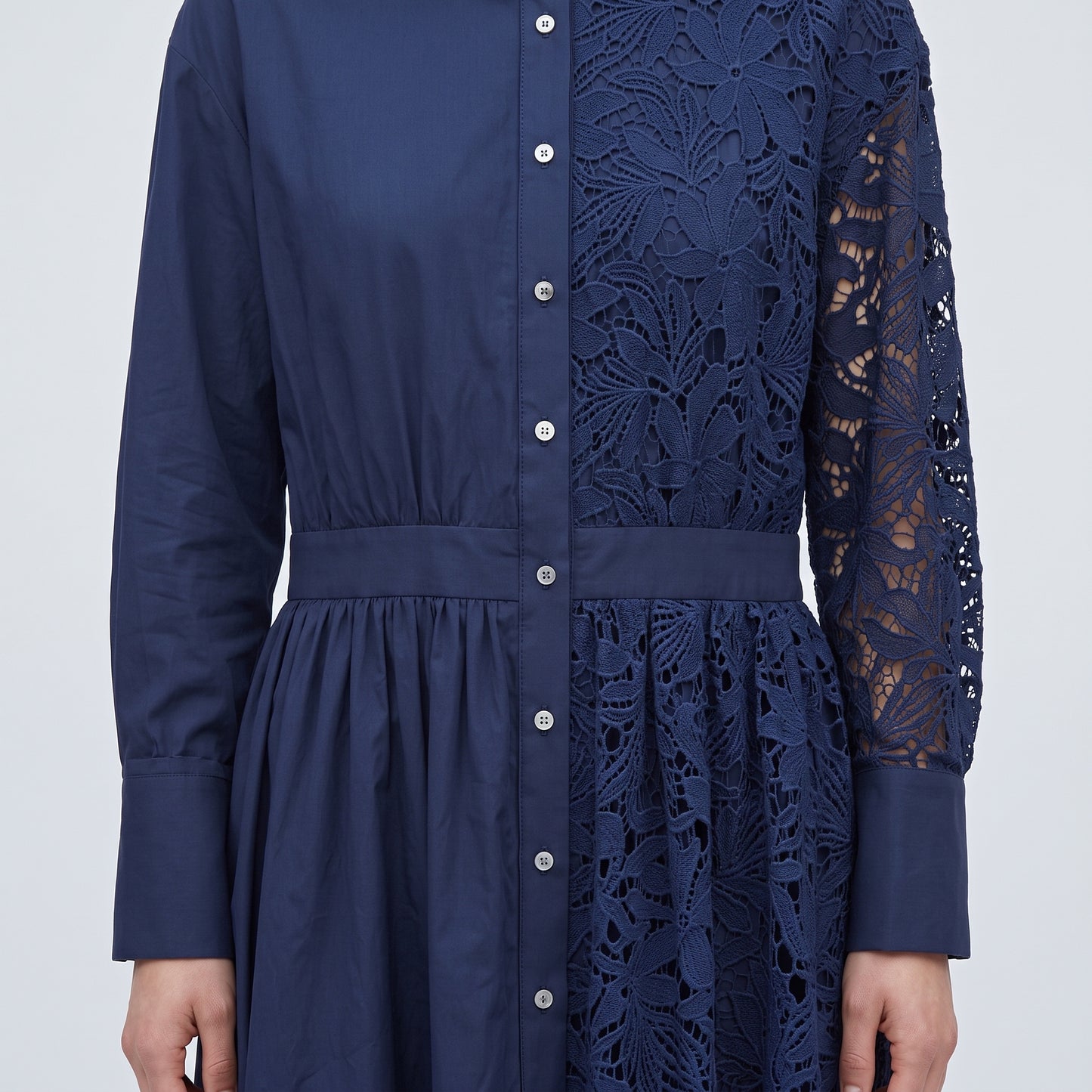 Asymmetric Lace Panel Shirt Dress