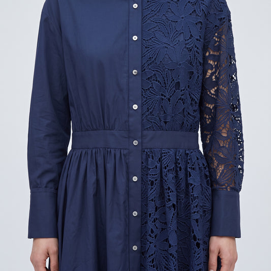 Asymmetric Lace Panel Shirt Dress