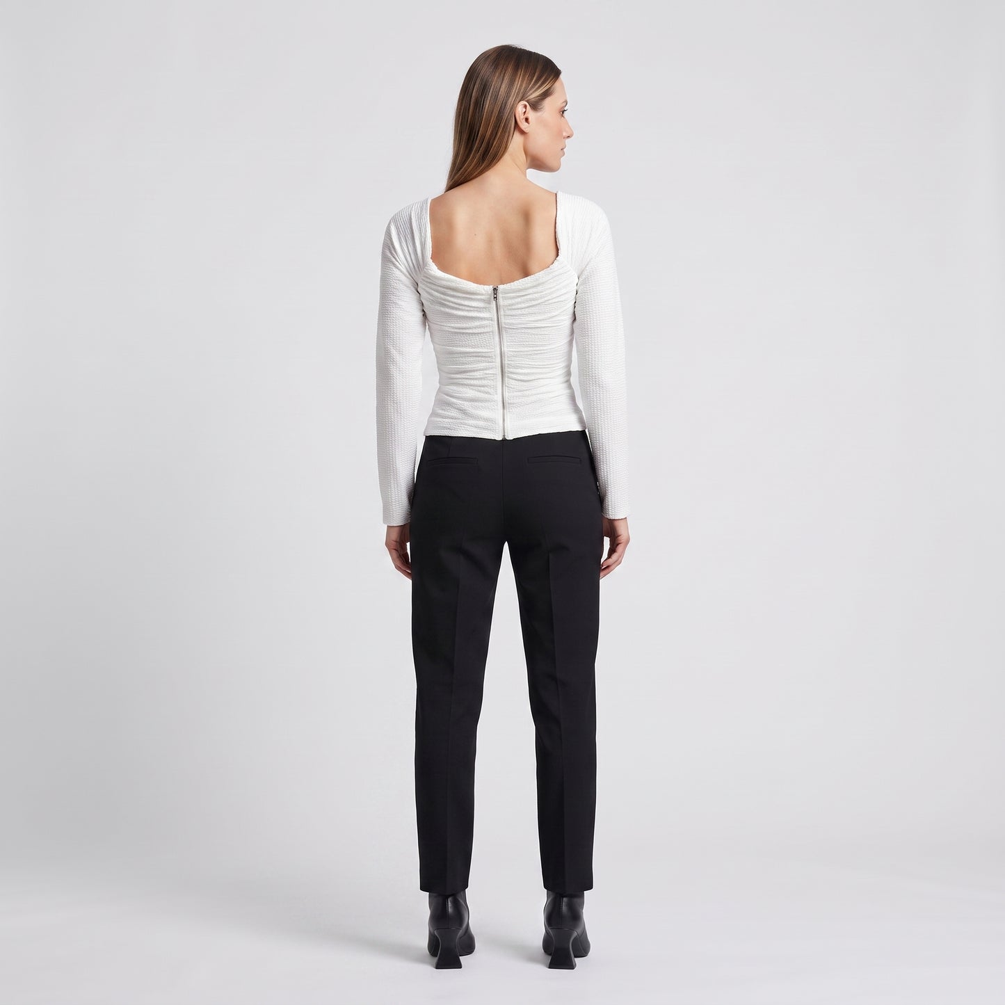 Textured Ruched Square-Neck Top