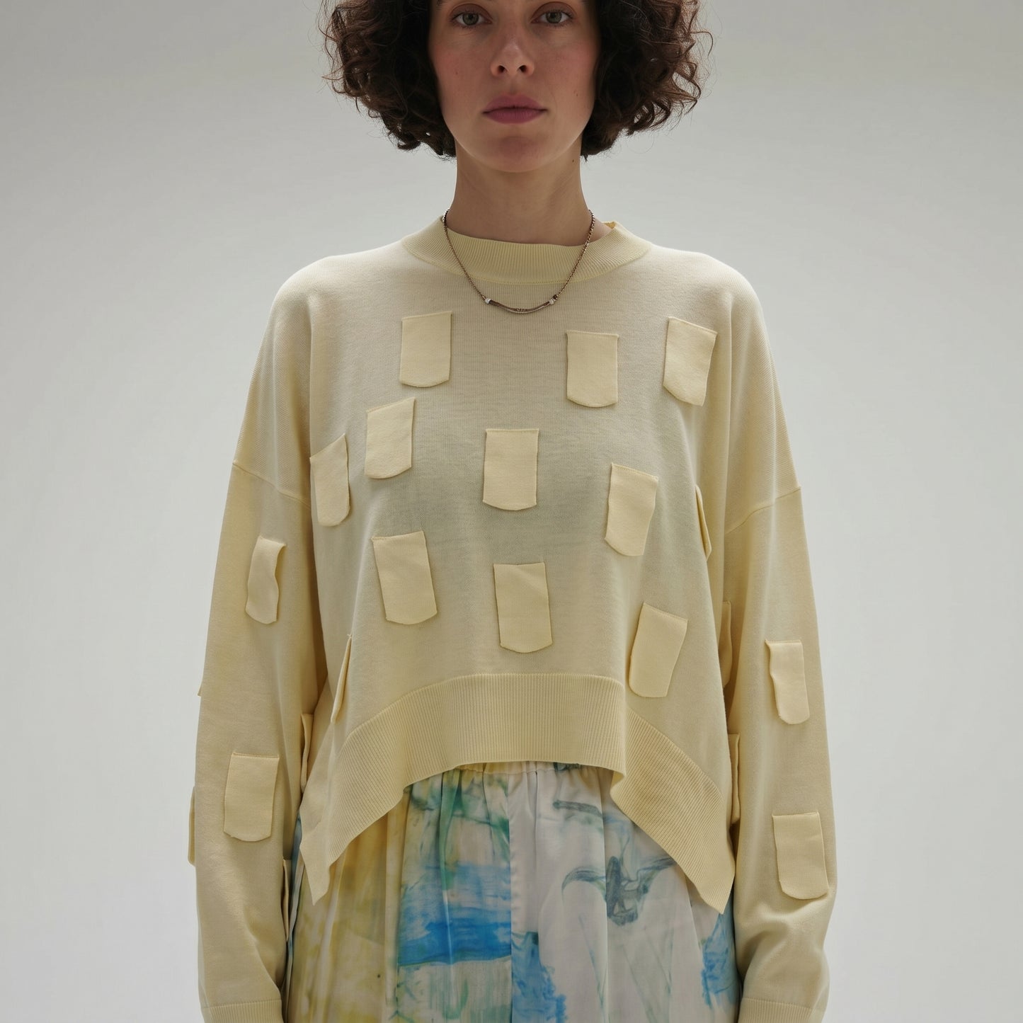 Textured Pastel Embellished Knit Sweater