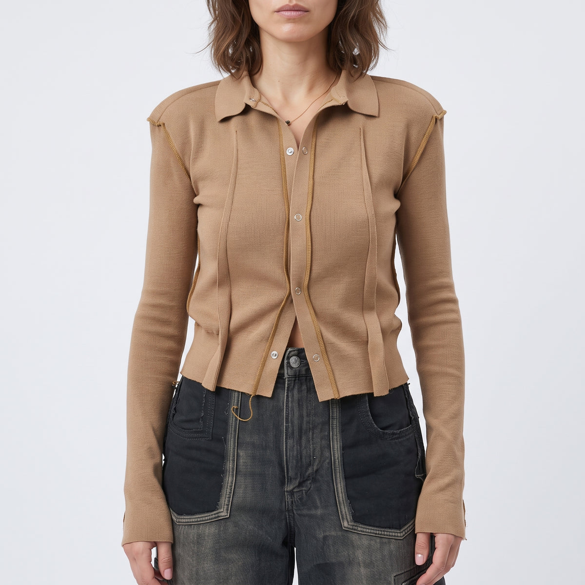 Deconstructed Knit Polo Cardigan