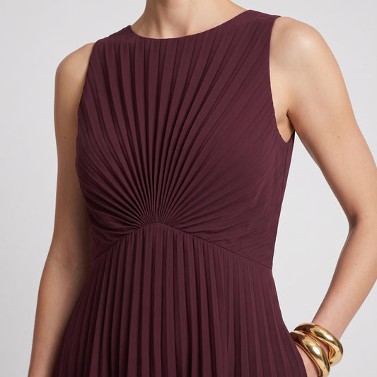 Pleated Tiered Burgundy Cocktail Dress