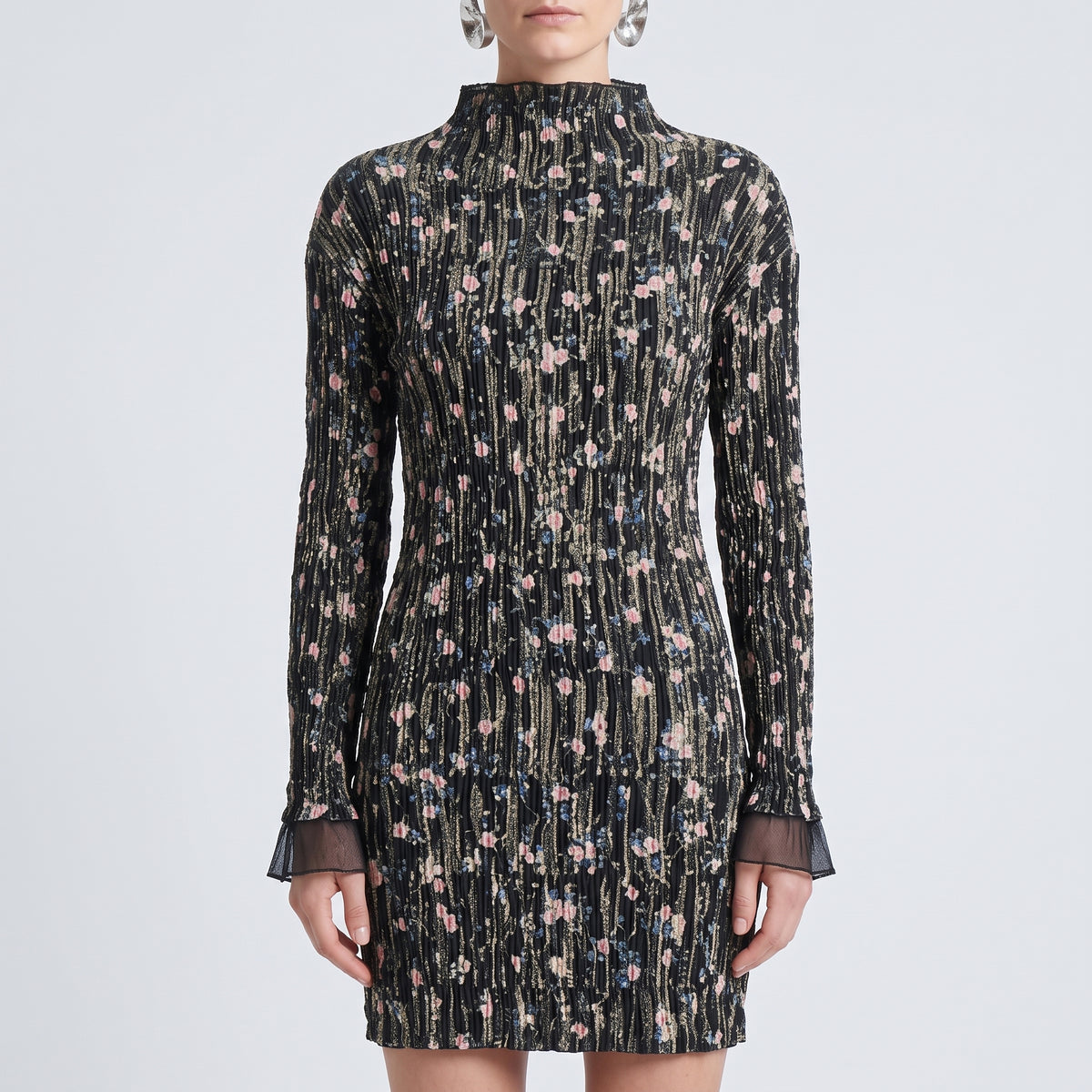 Floral Pleated Long Sleeve Dress
